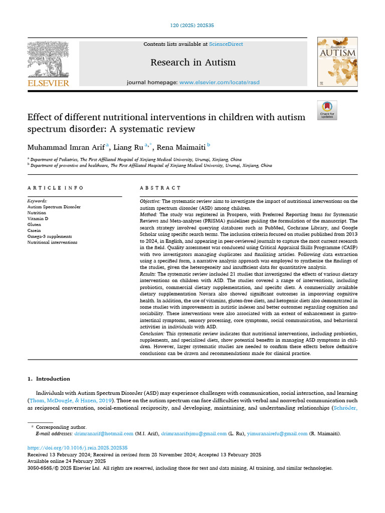 Nutritional Interventions for Autism in Children | PDF | Systematic ...