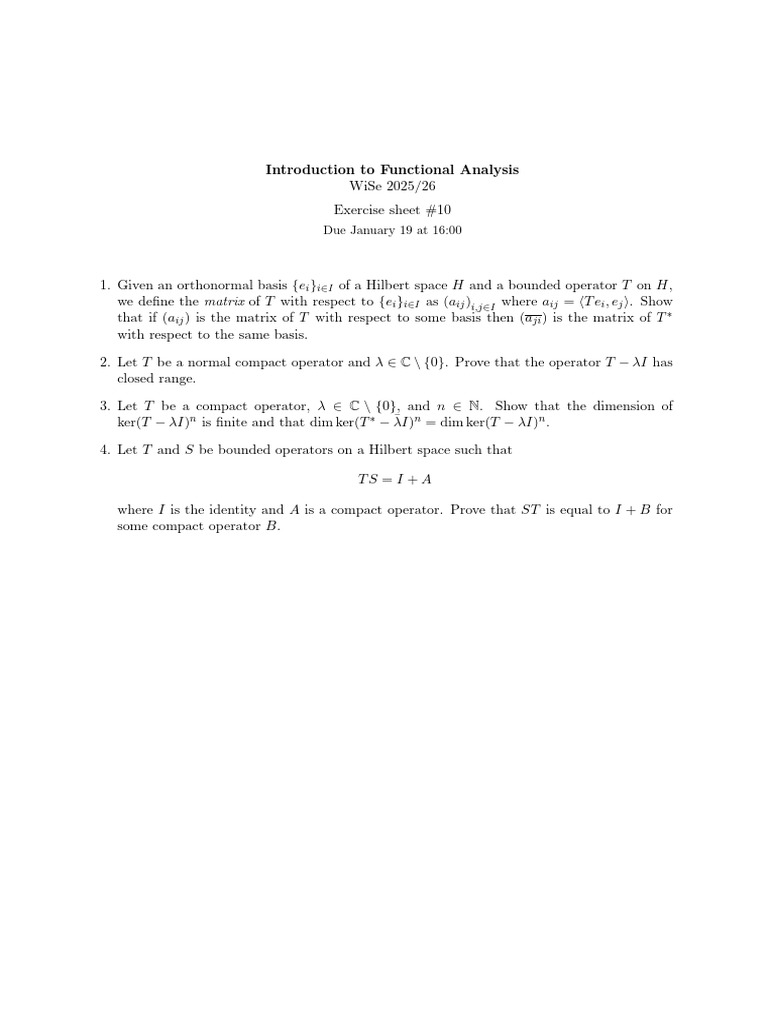 Functional Analysis Exercise Sheet #10 | PDF