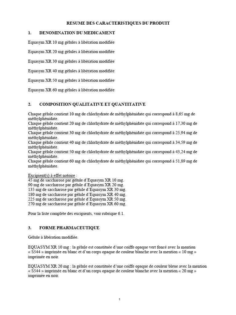 Caractéristiques d'Equasym XR pour TDAH | PDF | Trouble bipolaire ...