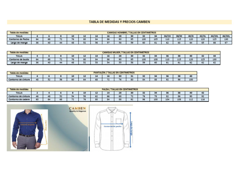Tabla de Medidas de Ropa en Cm | PDF