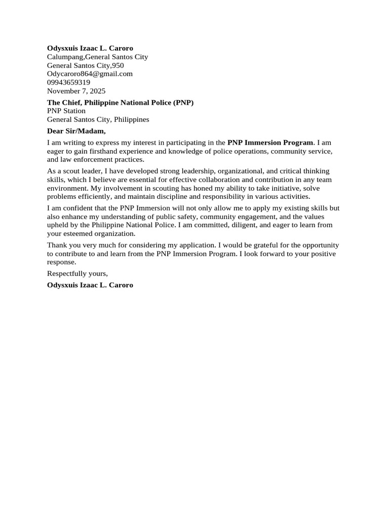 Application for PNP Immersion Program | PDF