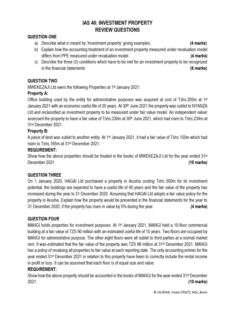 IAS 40 Investment Property Review Questions | PDF | Fair Value ...
