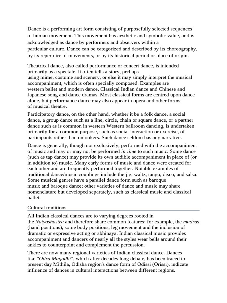 Overview of Dance as an Art Form | PDF | Dances | Baking