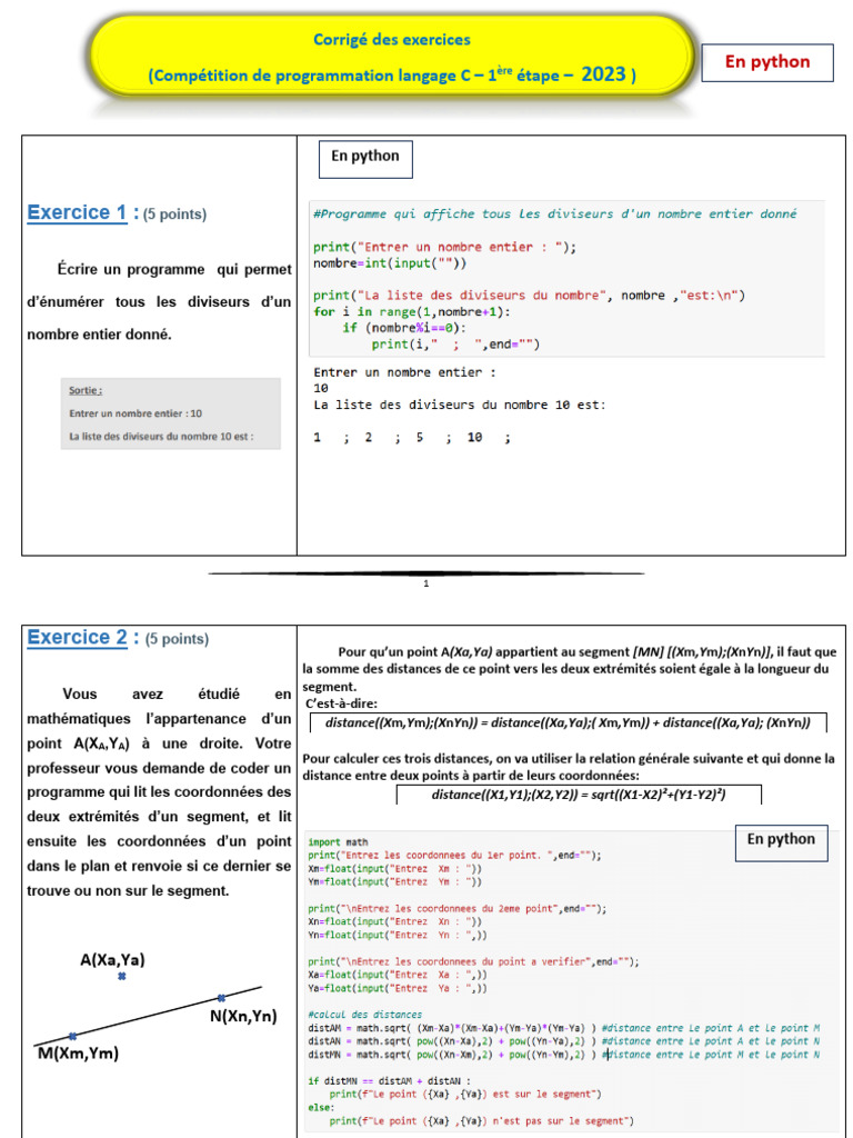 Exercices de programmation en Python et C | PDF | Mathématiques ...