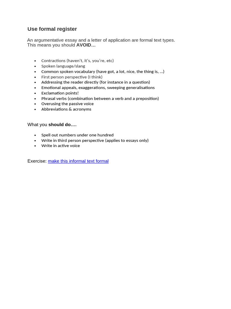 Formal Writing Guidelines for Essays | PDF
