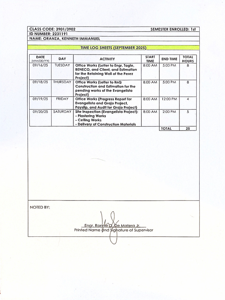 September Time Log Sheet | PDF
