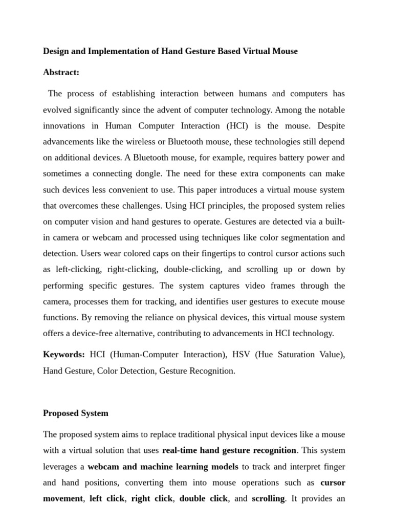 Hand Gesture Virtual Mouse System | PDF | Human–Computer Interaction ...
