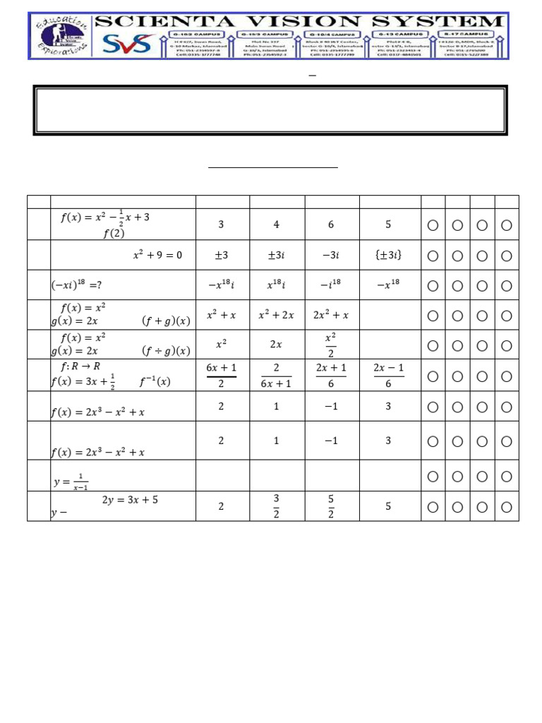 SSC-II Maths Test Paper Nov 2025 | PDF | Function (Mathematics) | Equations
