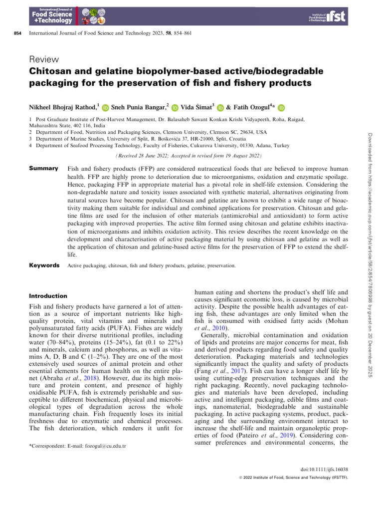 Chitosan and Gelatin for Fish Packaging | PDF | Biopolymer | Gelatin