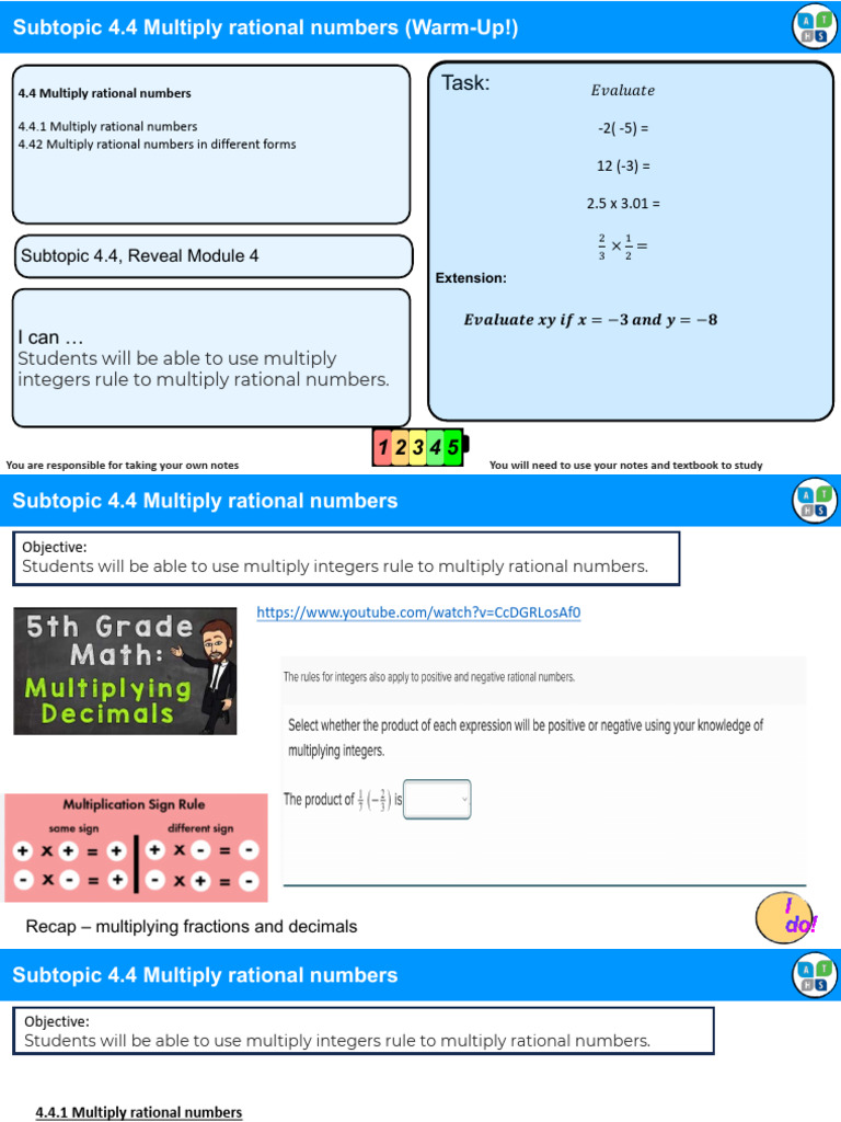 Lesson 4.4 Multiply Rational Numbers | PDF | Multiplication | Rational ...