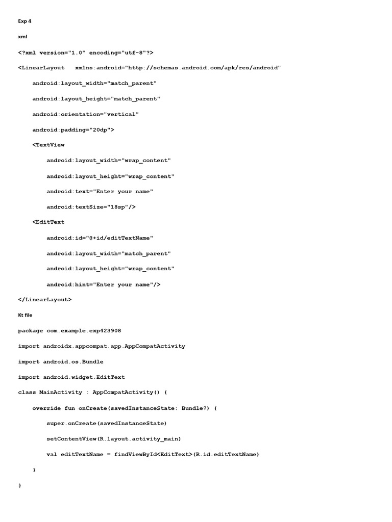 Android XML Layout for Name Input | PDF
