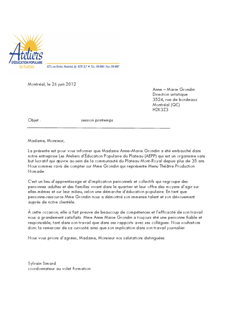 Lettre Dappréciation Aeppm Pdf 