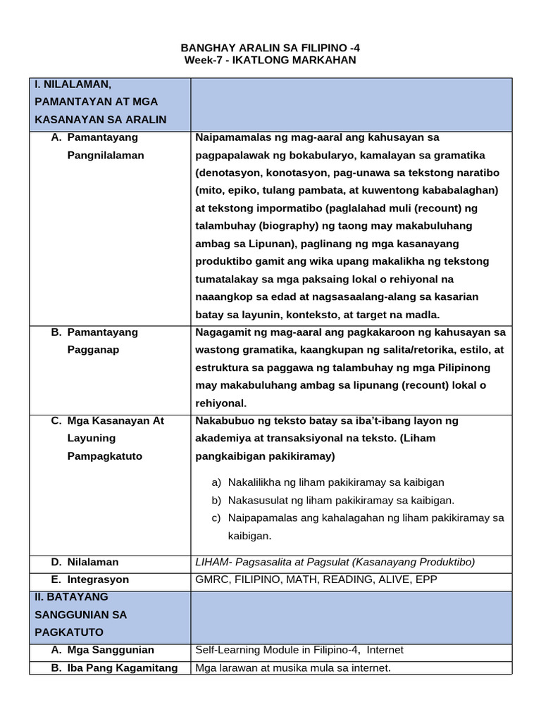Matatag Lesson Plan in Filipino-4 q3 | PDF