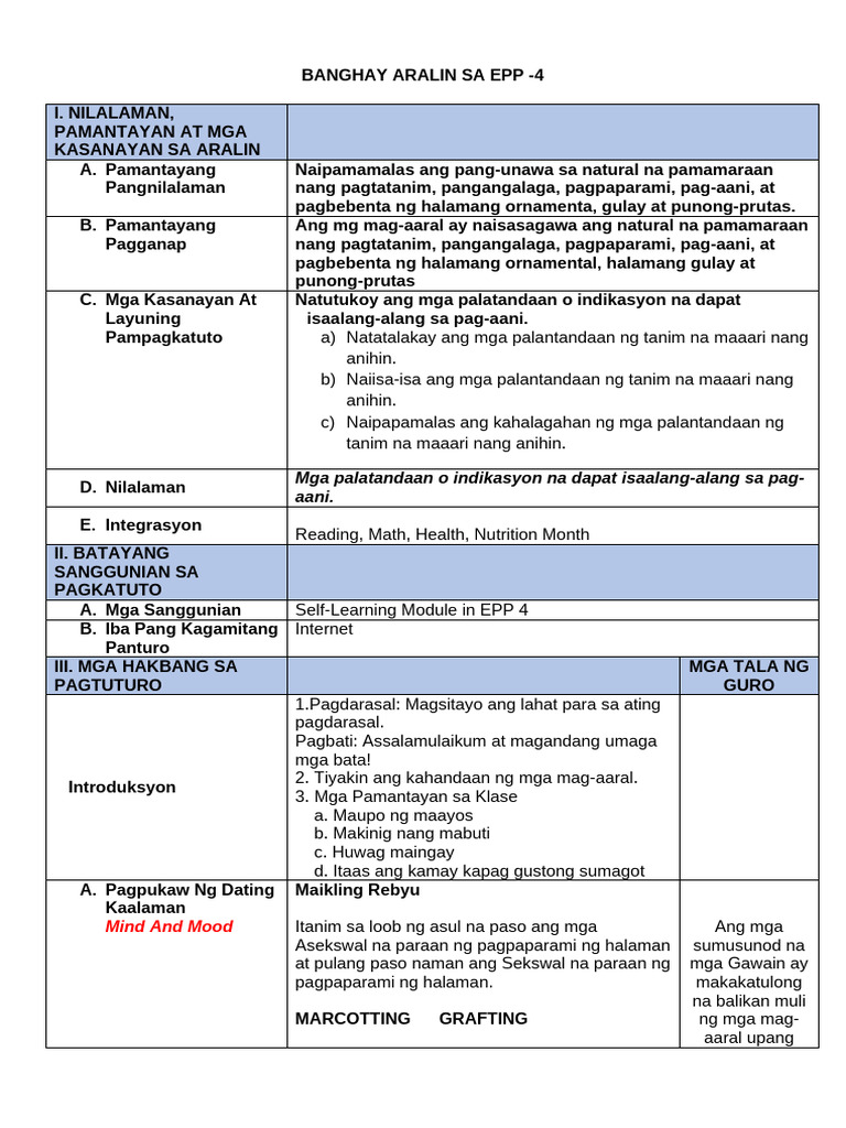 2final Matatag Lesson Plan in Epp-4 q22 | PDF