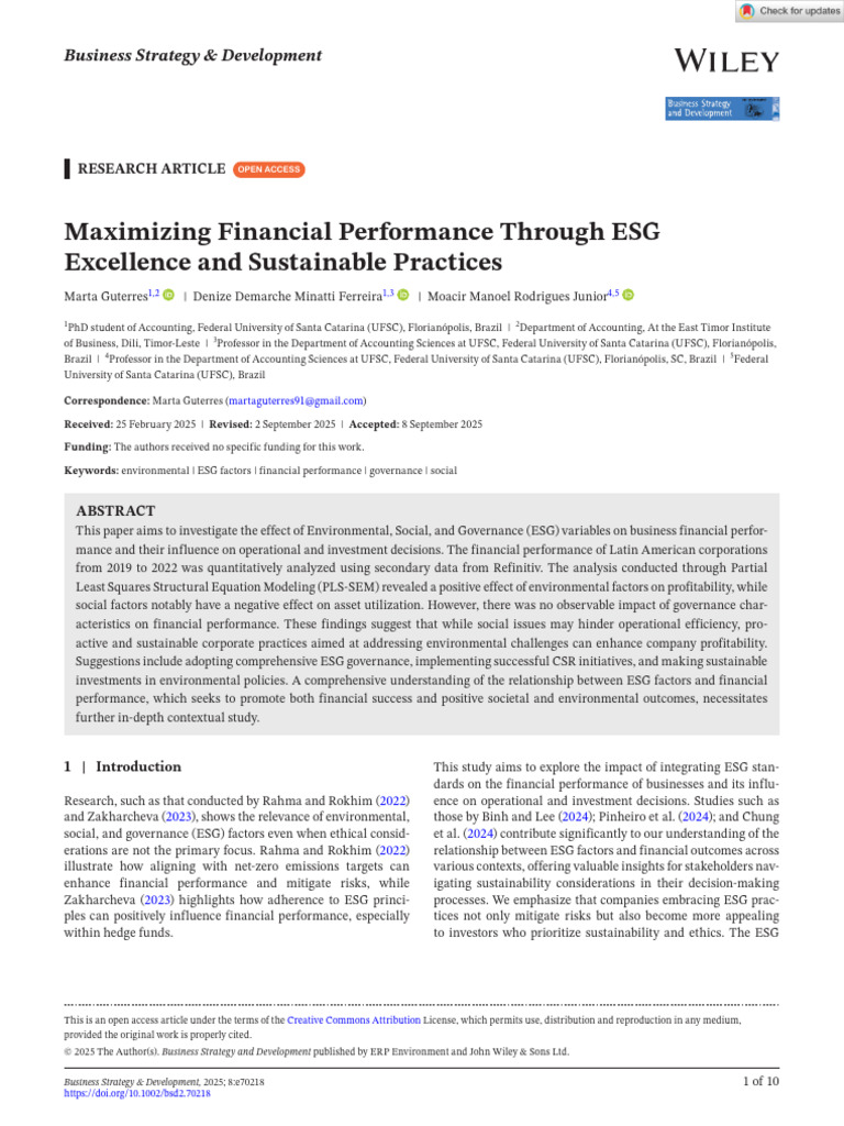 ESG Impact on Financial Performance | PDF | Structural Equation ...
