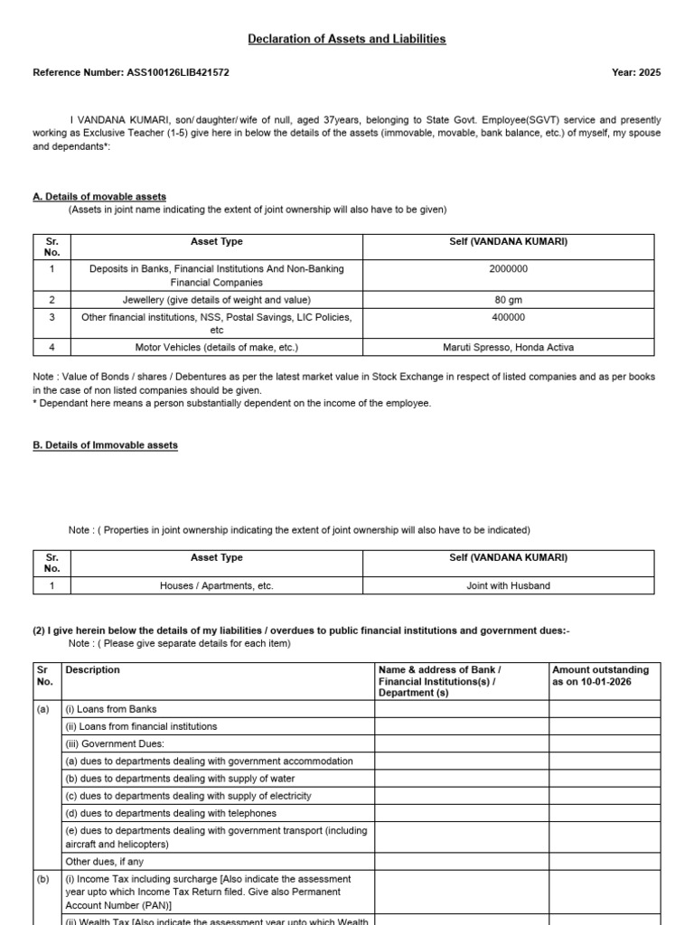2025 Asset and Liability Declaration Form | PDF | Economies | Taxes