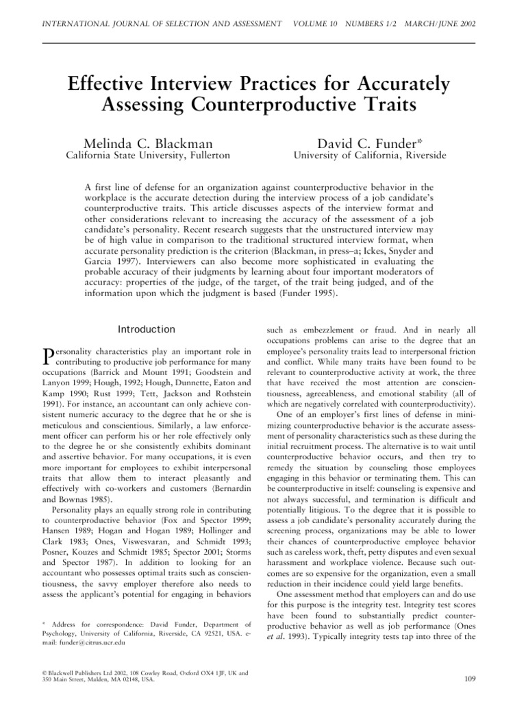 blackman2002 | PDF | Job Interview | Psychology