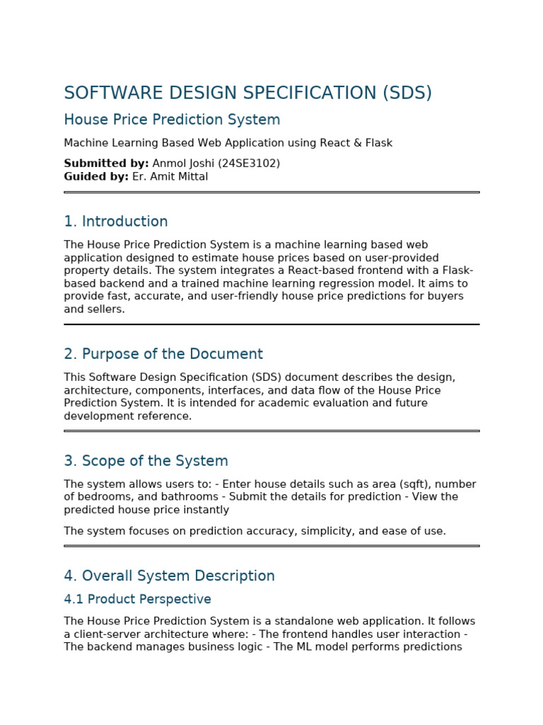 House Price Prediction System SDS | PDF | Machine Learning | Use Case