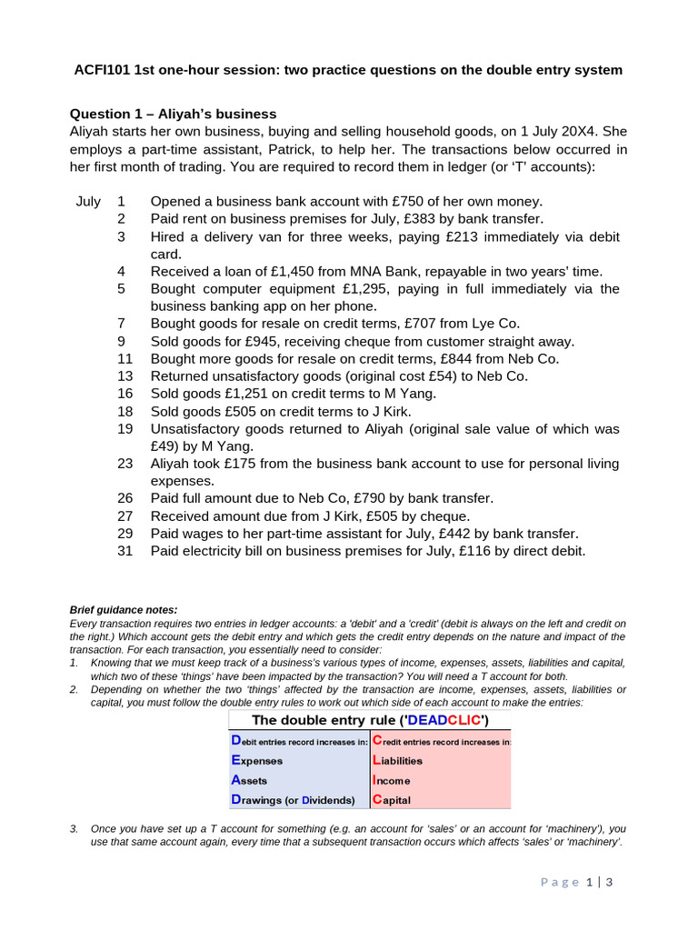 Double Entry Accounting Practice Questions | PDF | Debits And Credits ...