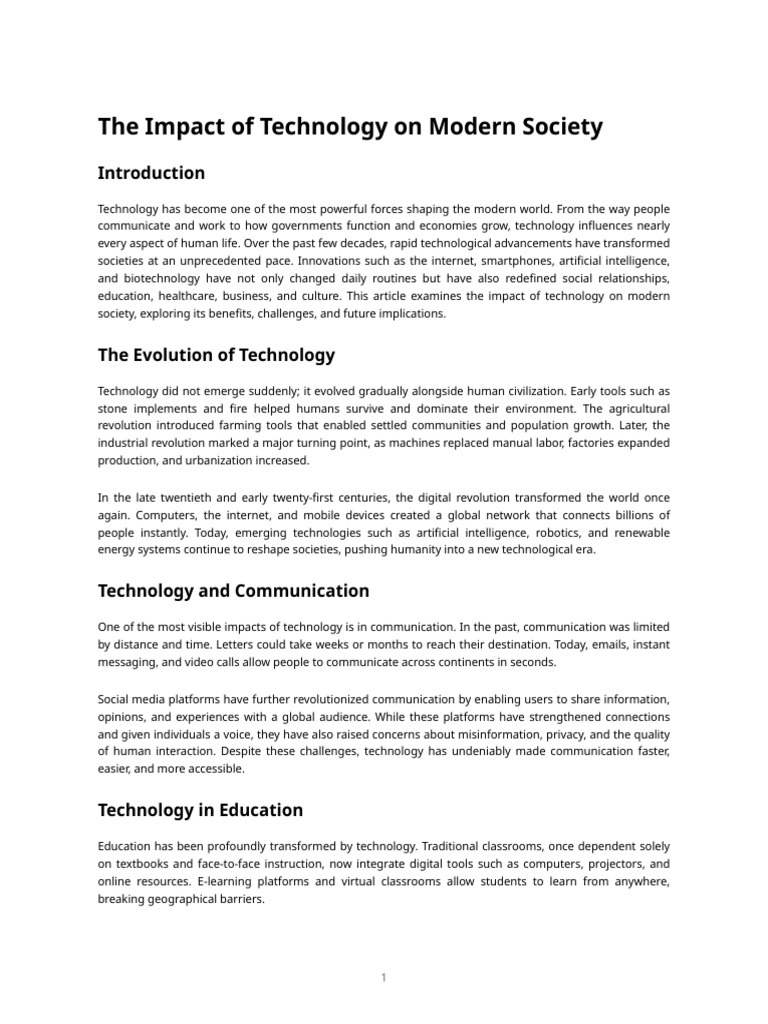Technology's Role in Modern Society | PDF | Educational Technology ...