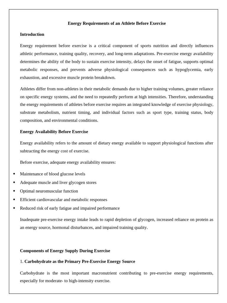 Pre-Exercise Energy Needs for Athletes | PDF | Glycogen | Carbohydrates