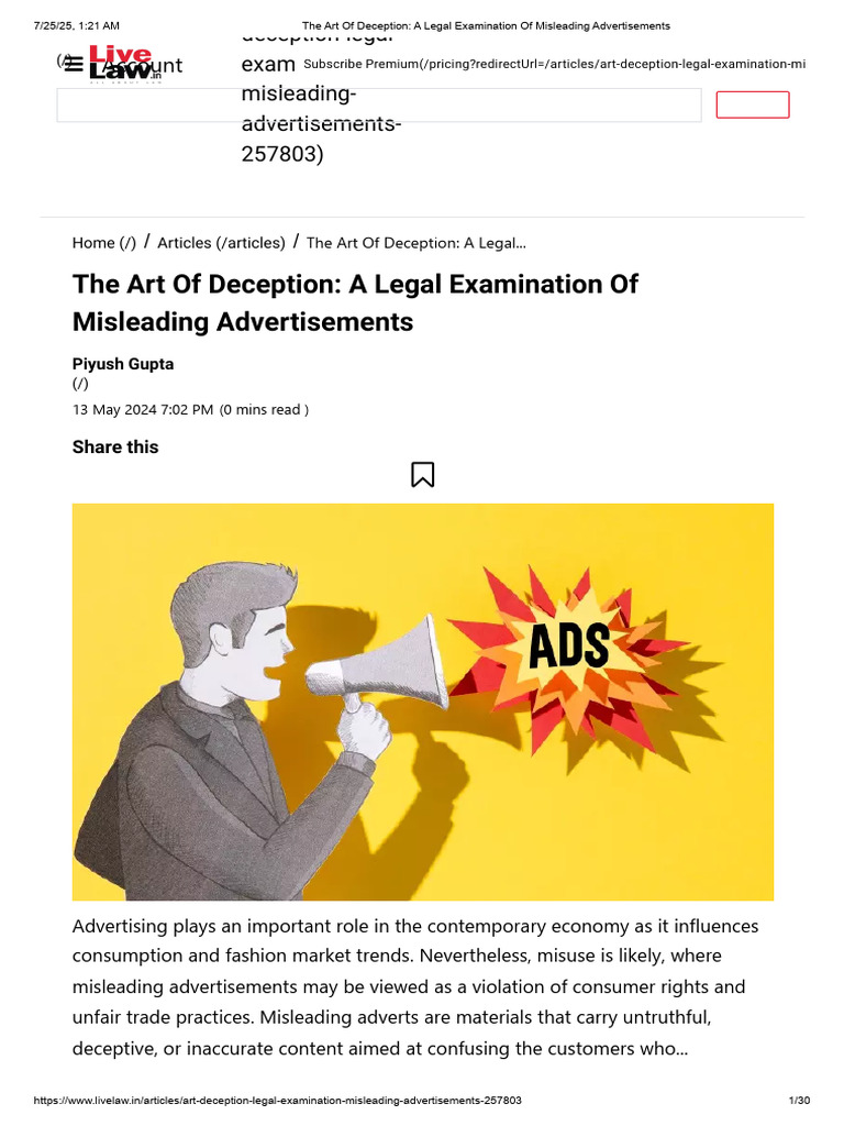 Legal Insights on Misleading Advertisements | PDF | False Advertising ...