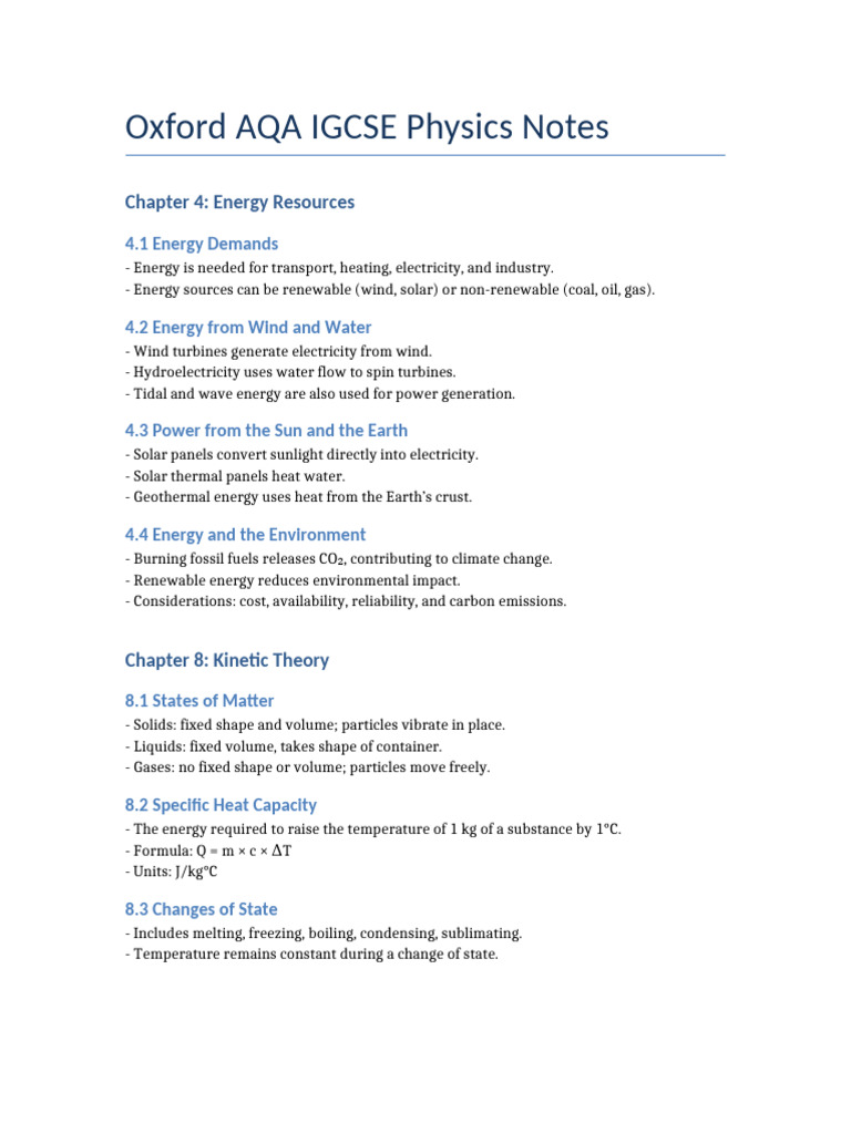 AQA IGCSE Physics: Energy & Electricity Notes | PDF | Electric Current ...