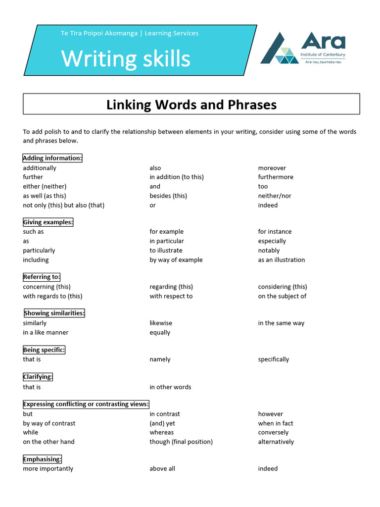 Essential Linking Words for Writing | PDF