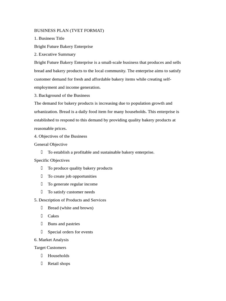 Sena Business Plan1 | PDF | Bakery | Prices