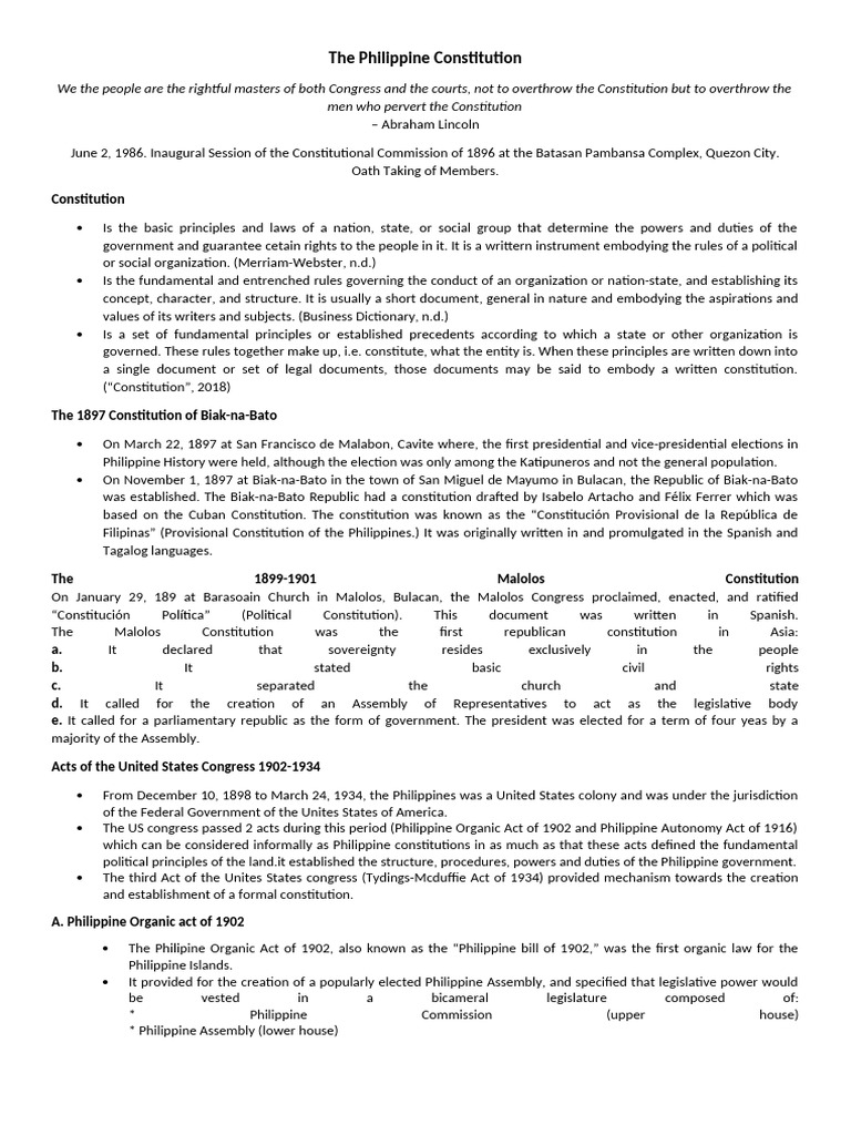Overview of the Philippine Constitution | PDF | Statutory Law | Government