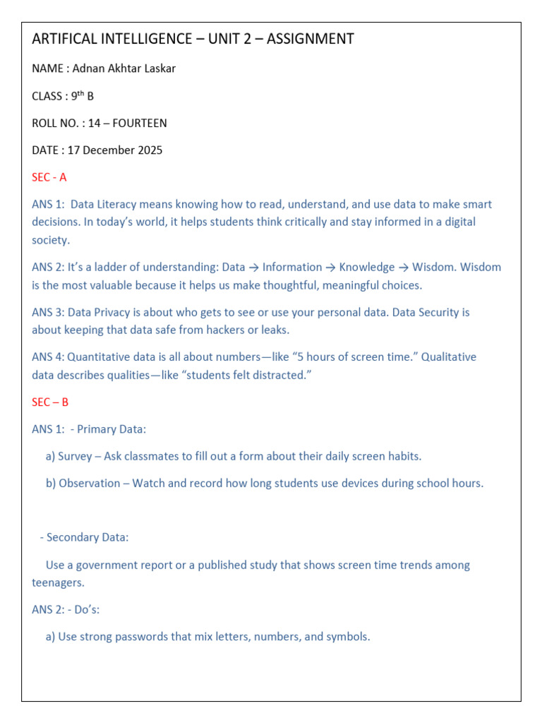 Assignment Unit 2 - AI | PDF