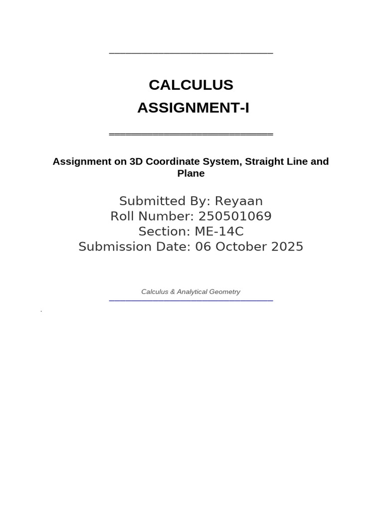 Calculus 3D Coordinate Assignment Filled Alternate | PDF | Cartesian ...