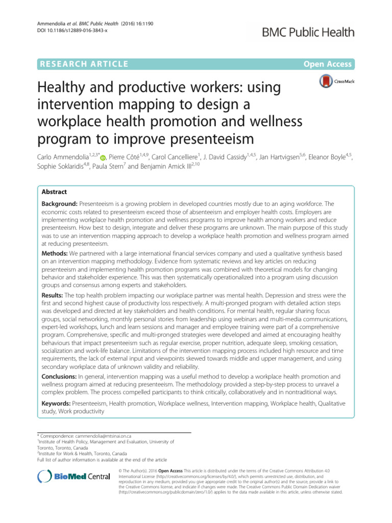 Workplace Wellness Program for Presenteeism | PDF | Health Promotion ...
