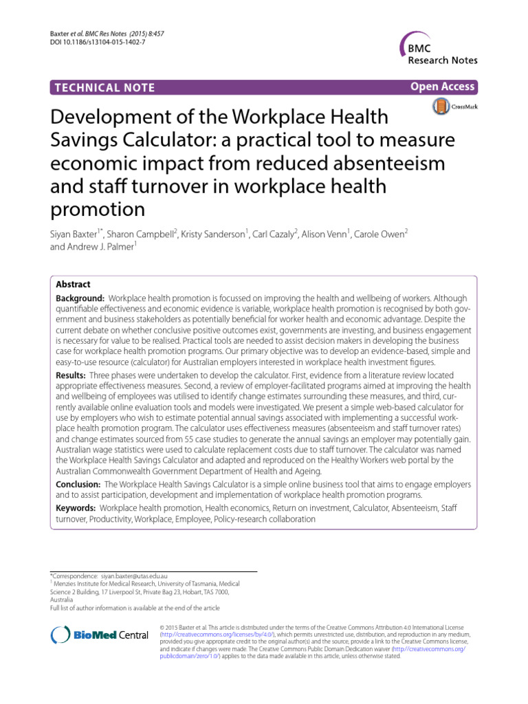 Development of the Workplace Health PROMOTION | PDF | Employment | Sick ...