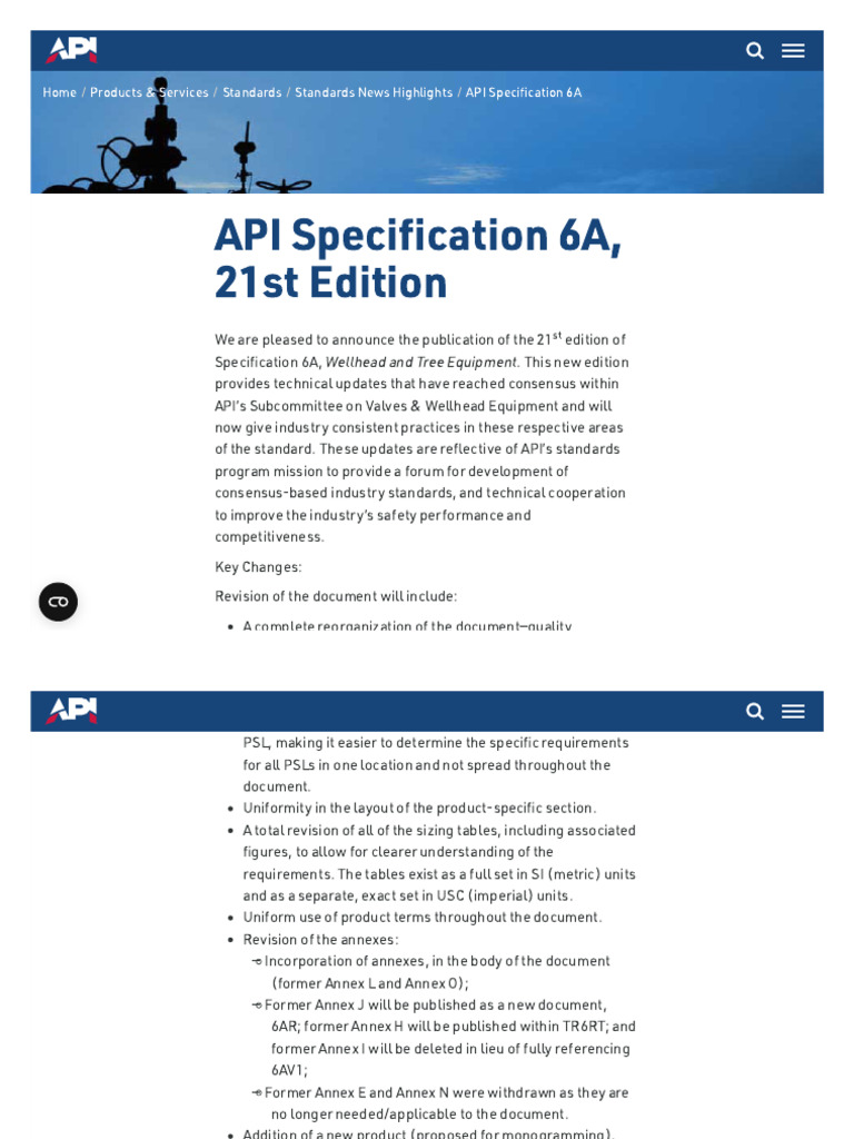 API Specification 6A, 21st Edition Overview | PDF | Computing