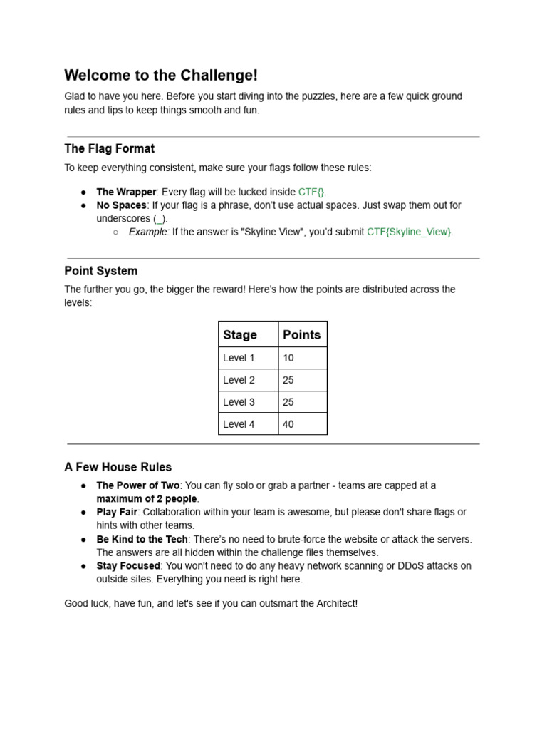 CTF Challenge Rules and Tips | PDF