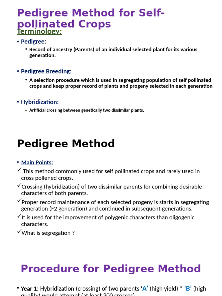 Pedigree Method for Self-Pollinated Crops | PDF