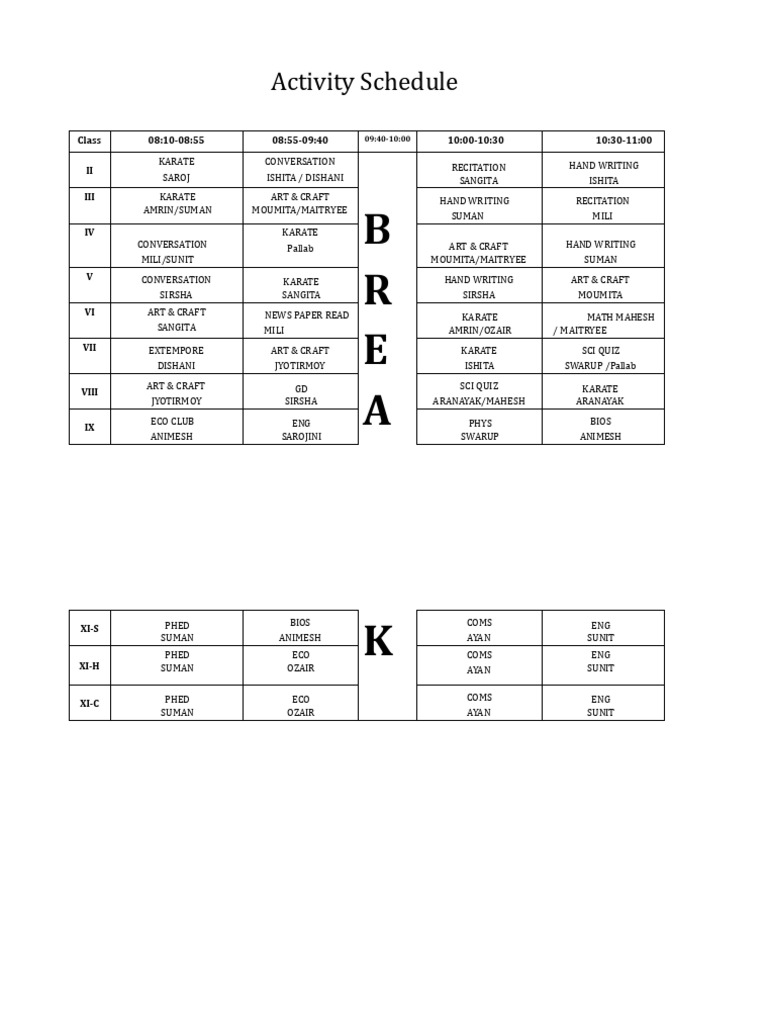 Weekly Activity Schedule Overview | PDF