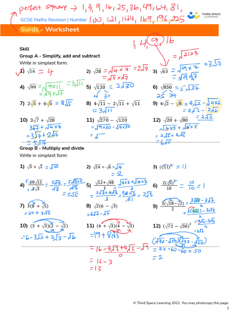 GCSE Maths Surds Revision Worksheet | PDF | Rectangle | Discrete ...