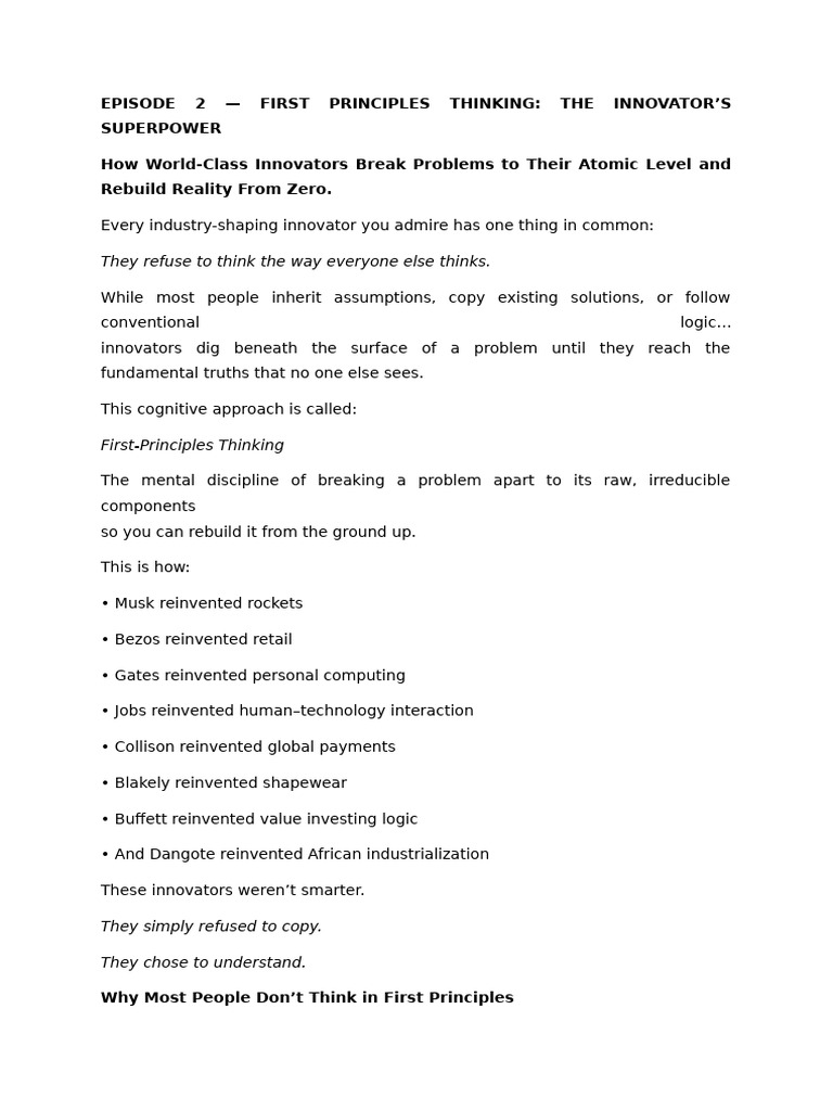 First Principles Thinking for Innovators | PDF