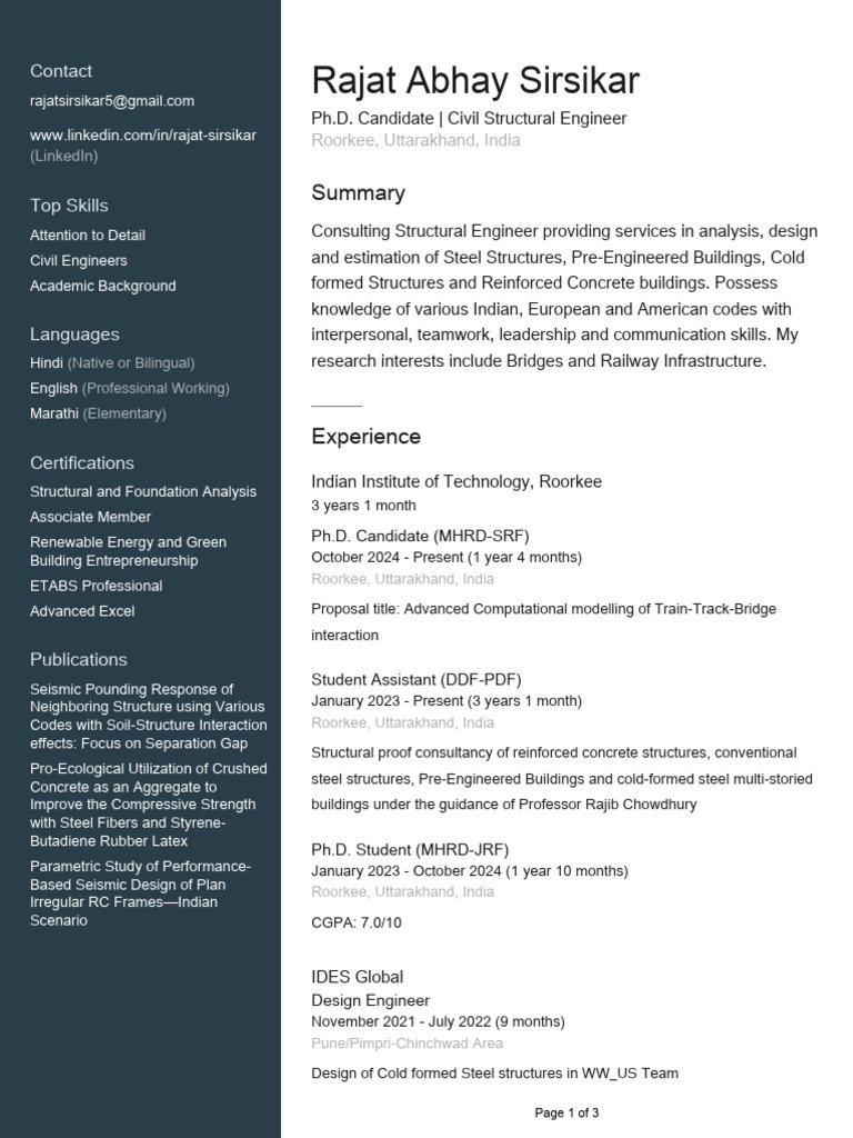 Civil Structural Engineer Profile | PDF | Concrete | Structural Engineering