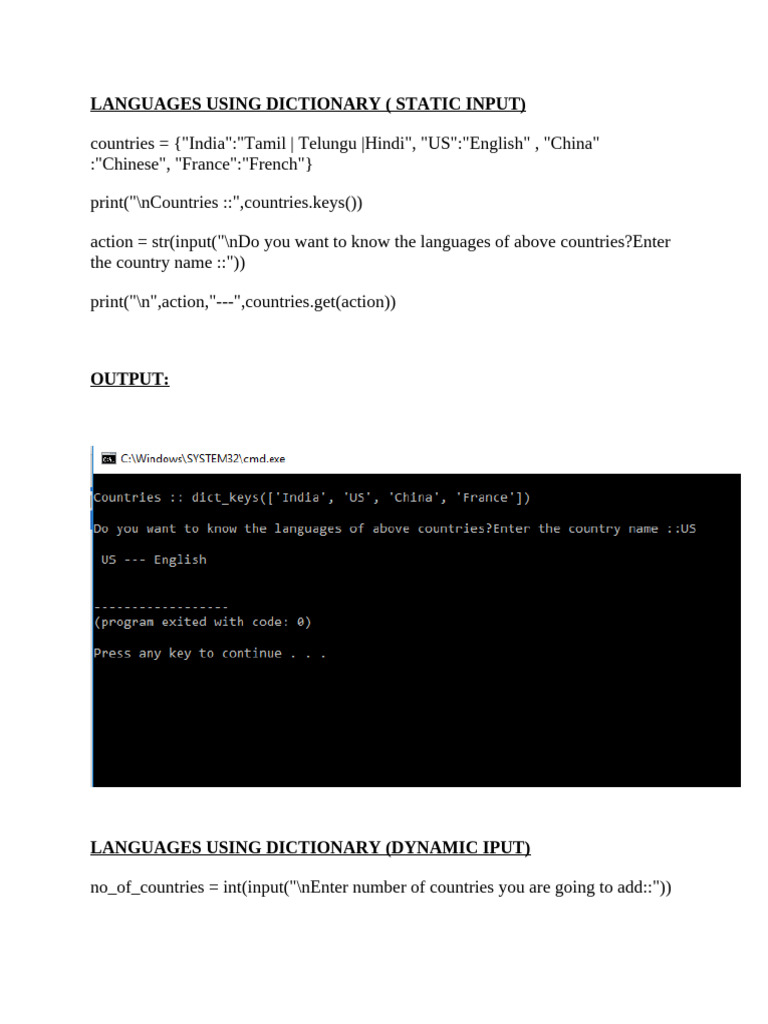 Country Language Dictionary in Python | PDF
