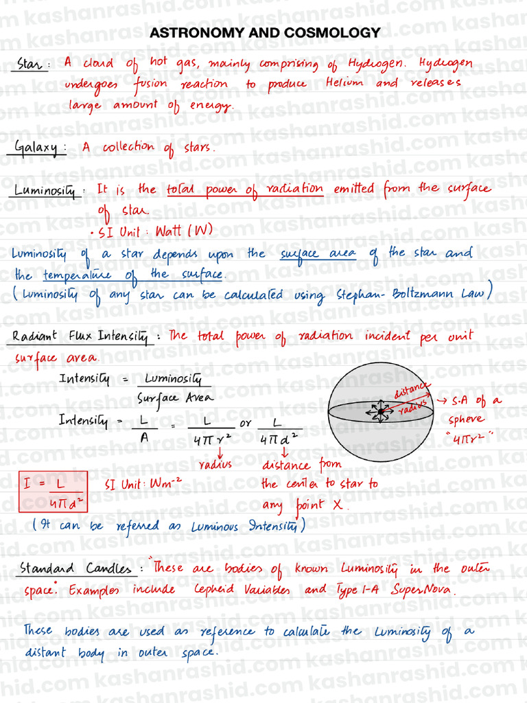A2 Notes - Astronomy and Cosmology - Physics by Kashan Rashid | PDF