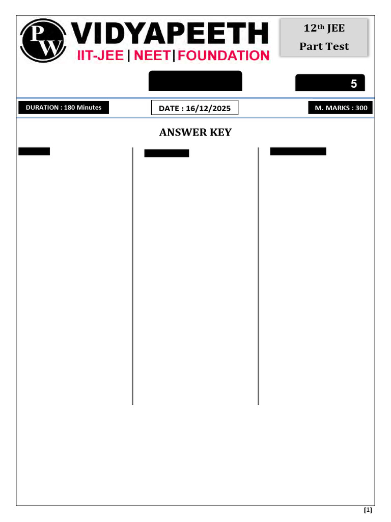 JEE 12th Mastery Test Answer Key | PDF | Chemical Bond | Chemistry