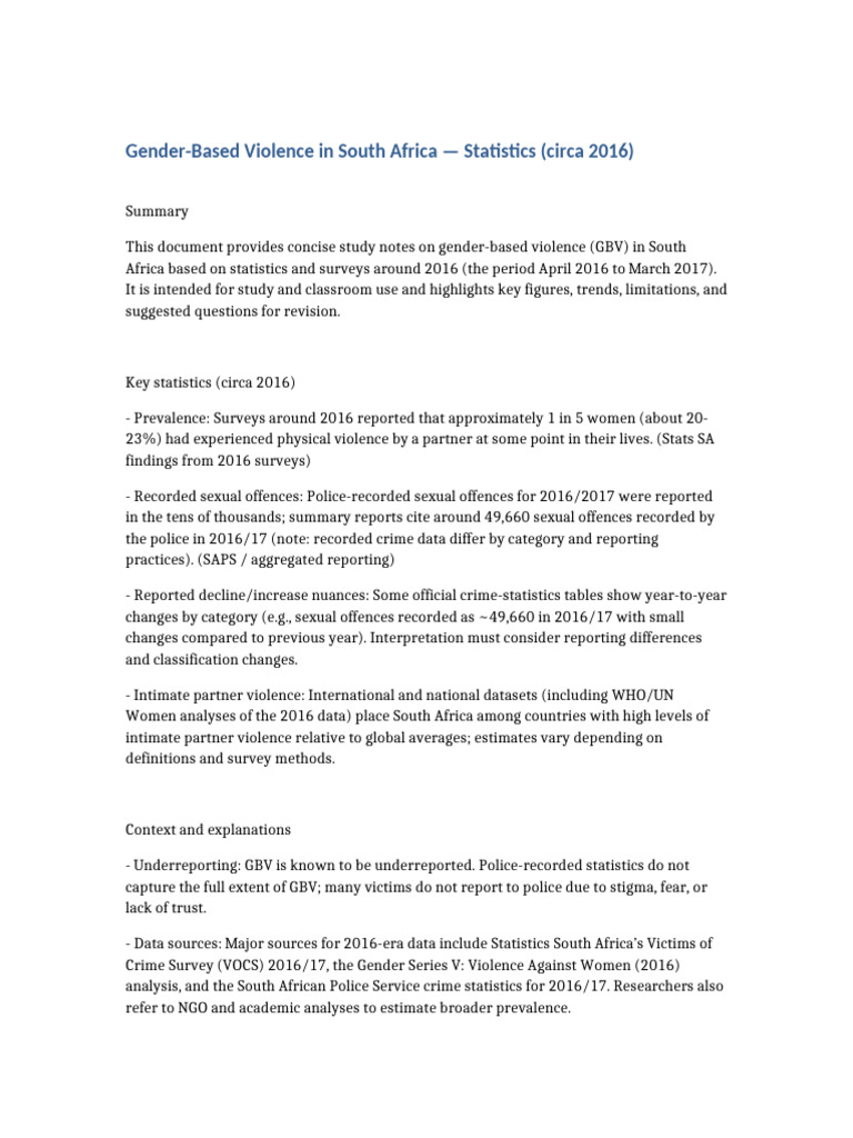GBV_SA_Stats_2016_StudyNotes | PDF | Violence | Crimes