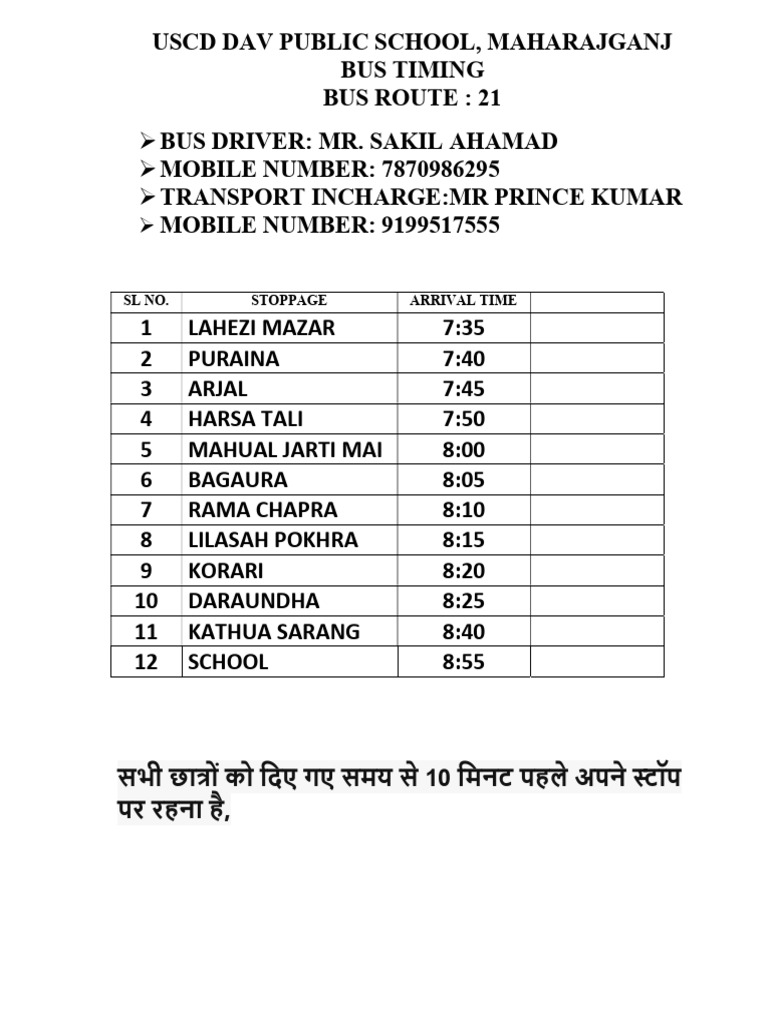 USCD DAV School Bus Schedule 2023 | PDF