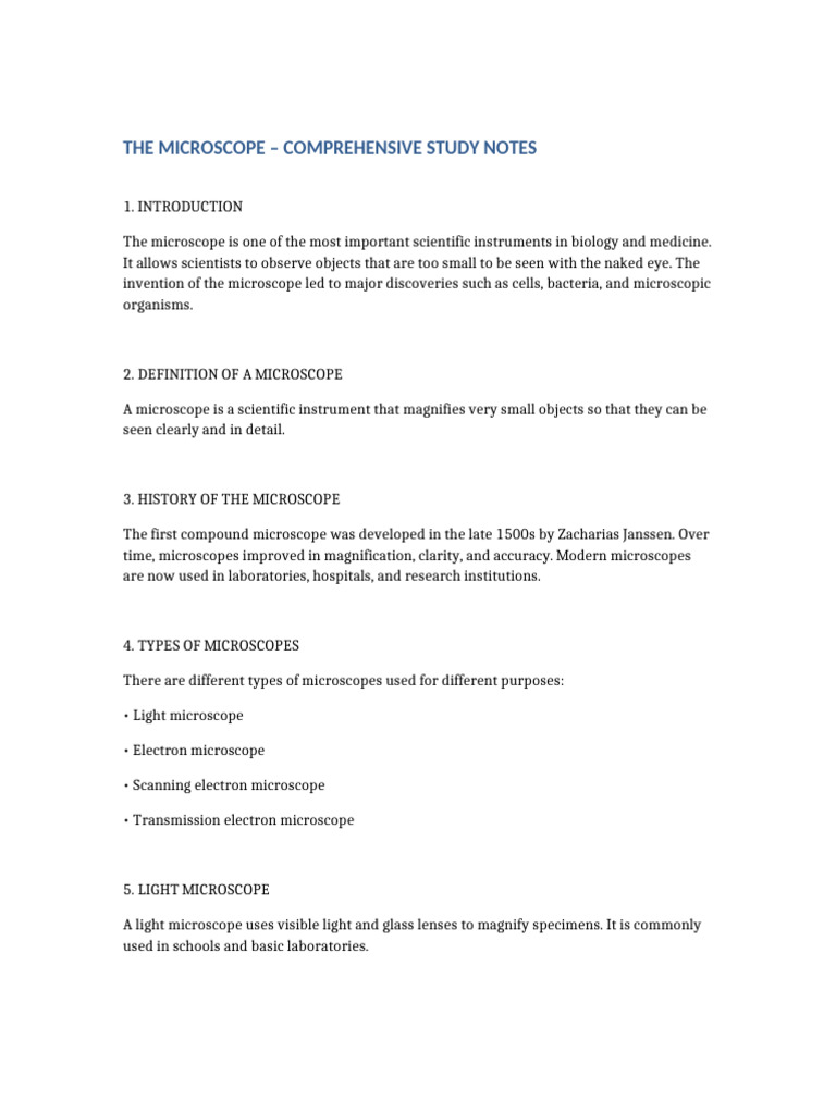 Comprehensive Microscope Study Guide | PDF | Microscope | Electron ...