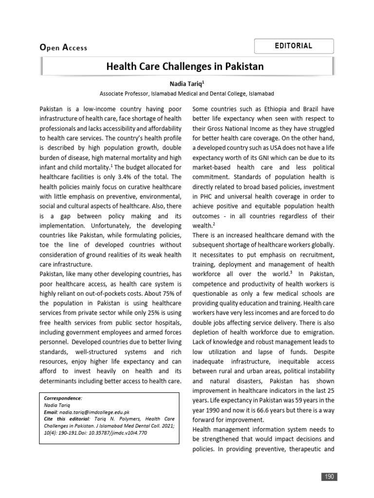 Healthcare Challenges in Pakistan | PDF | Health Care | Health Equity