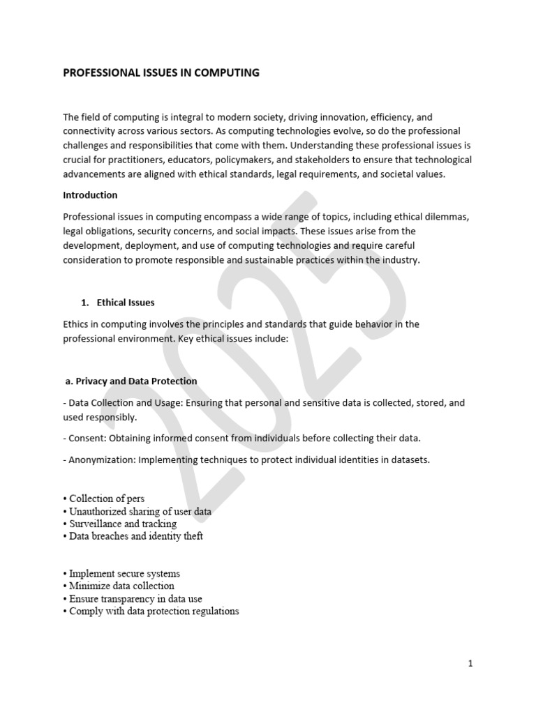 Professional Issues in Computing Ethics | PDF | Security | Computer ...