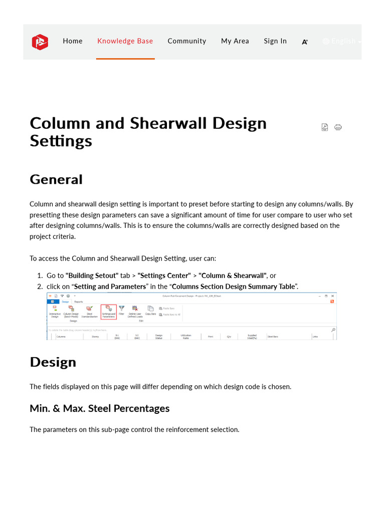 Column and Shearwall Design Settings Guide | PDF | Bending | Column